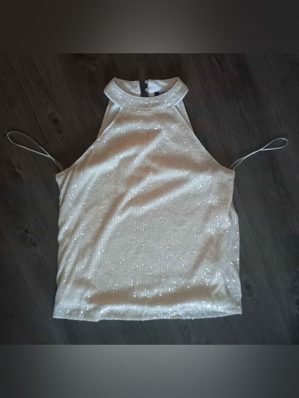 Sequined Cream Halter Tank Top